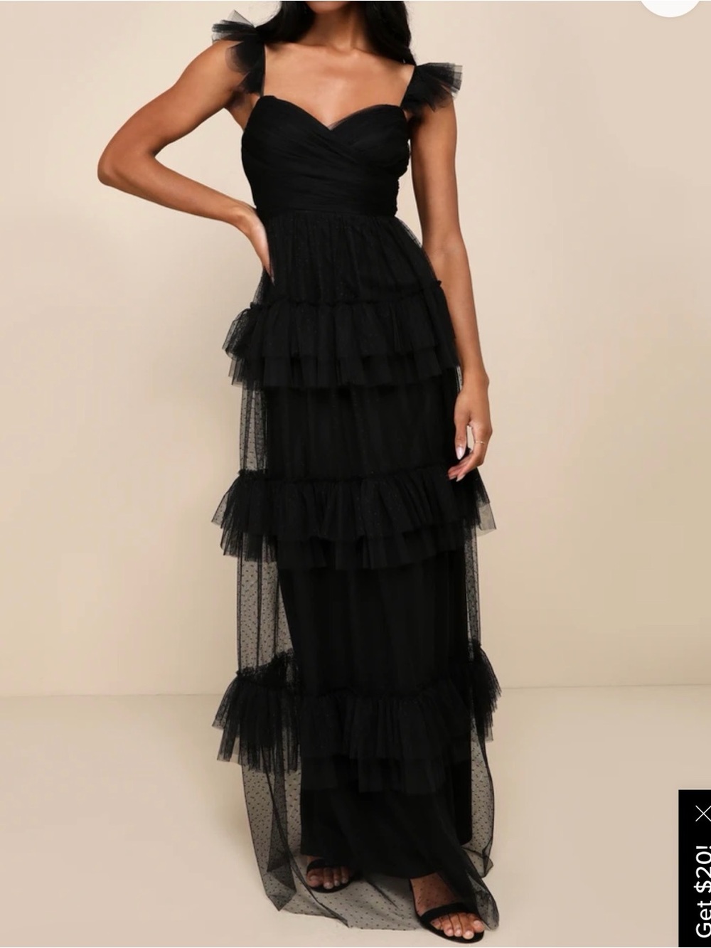 Lulu's Black Tiered Dotted Tulle Maxi Dress